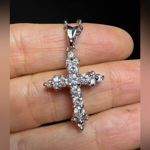 Sparkly Dainty Silver Cross Pendant Necklace